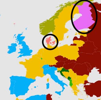 Вторые по популярности языки в Финляндии и Дании.