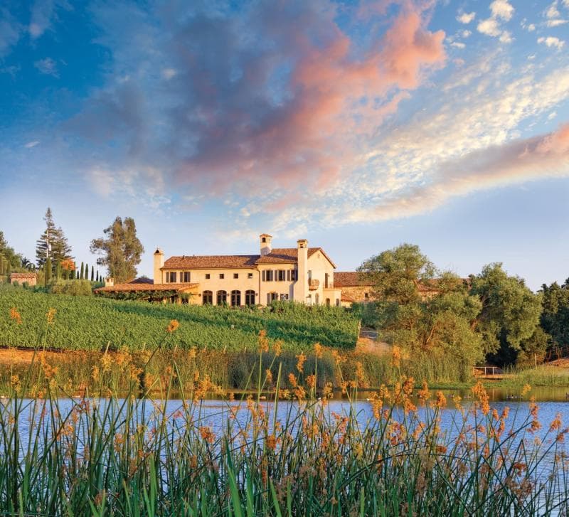 Винодельня братьев Крупп в тосканском стиле расположена на травянистом склоне с видом на озеро Синтия.