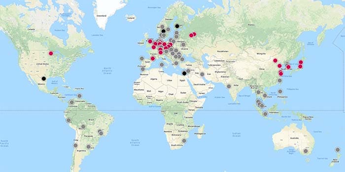 карта объектов автоматизации KEB в странах по всему миру