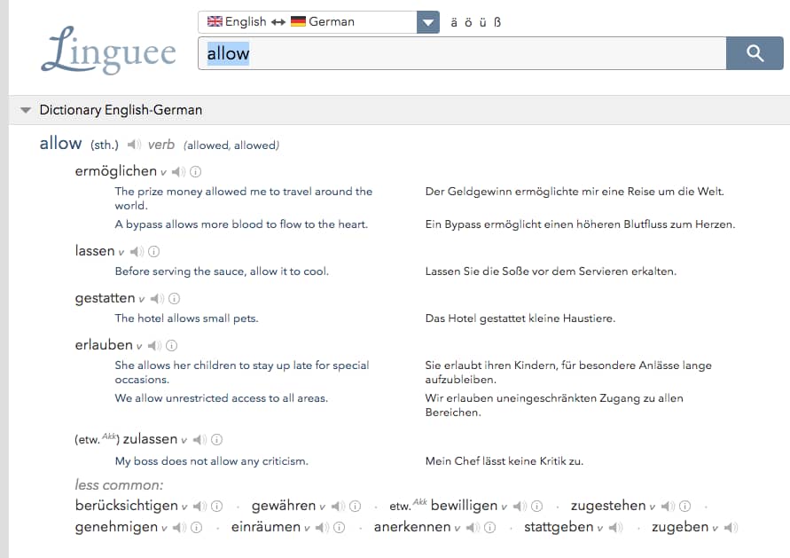 Linguee отлично подходит для изучения немецкой лексики