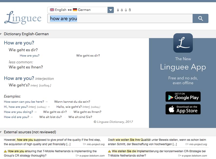 Как и Google Translate, Linguee можно скачать на iOS или Android, и это бесплатно! 